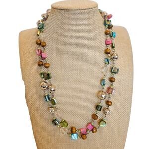 Multicolor Beaded Necklace Long Layered Wood Acrylic Shell Beads NWT Mudd 21"